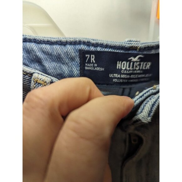 W28 L27 Hollister Ultra High Rise Mom Jeans Daisy Embroidered Size 7r Stretch - Picture 6 of 16